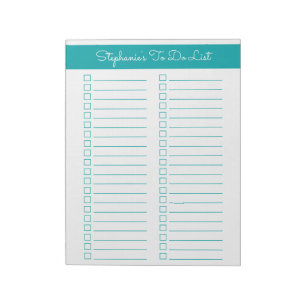 Elegant Teal Vertical 8.5x11 Two Column Checklist Notepad