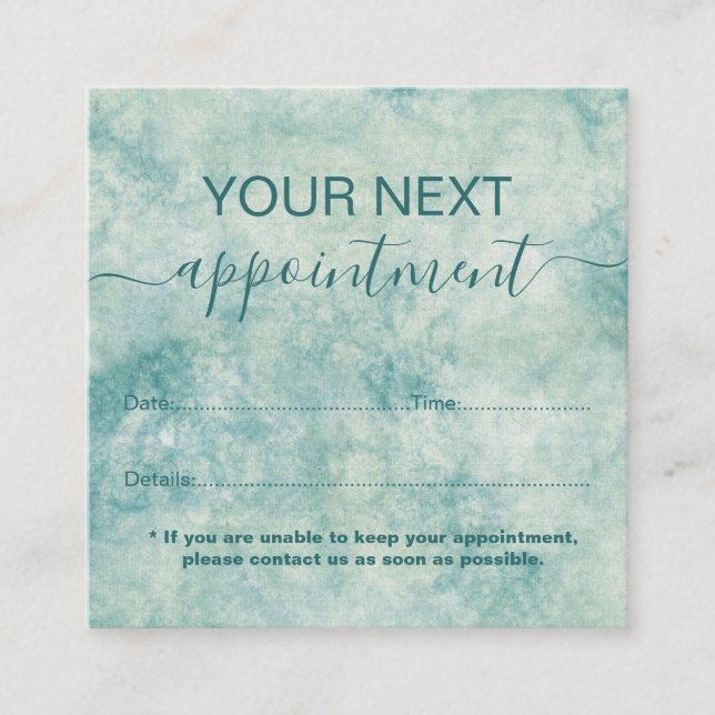 Elegant Teal Watercolor Appointment Card (Front)