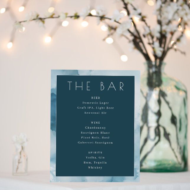 Elegant Teal Watercolor Bar Menu Foam Board (In Situ (Wedding))