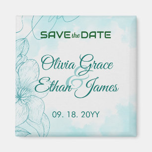 Elegant Teal Watercolor Floral Wedding Invitation  Magnet