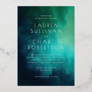 Elegant Teal Watercolor Gradient Foil Invitation