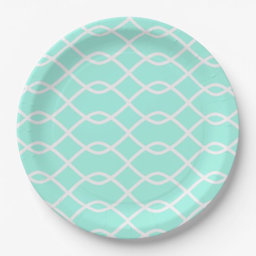 Elegant Teal Wave Pattern Paper Plates