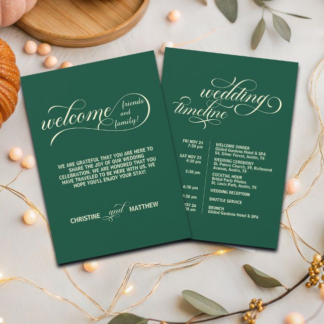 Elegant Teal Wedding Bag Letter & Timeline Card (Creator Uploaded)
