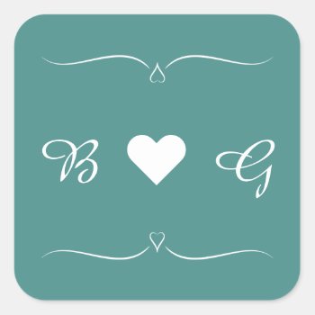 Elegant Teal Wedding Heart Monogram Letter Seal by SoaringDreams at Zazzle