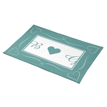 Elegant Teal Wedding Heart Monogram Placemat