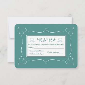 Elegant Teal Wedding Heart Monogram Rsvp Card by SoaringDreams at Zazzle