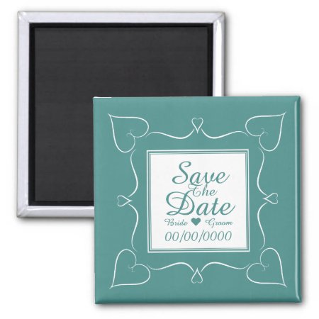 Elegant Teal Wedding Heart Save The Date Magnet