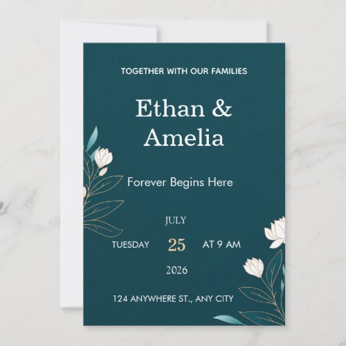 Elegant Teal Wedding Invitation