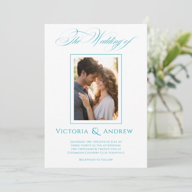 Elegant Teal Wedding Invitation & Photo (Standing Front)