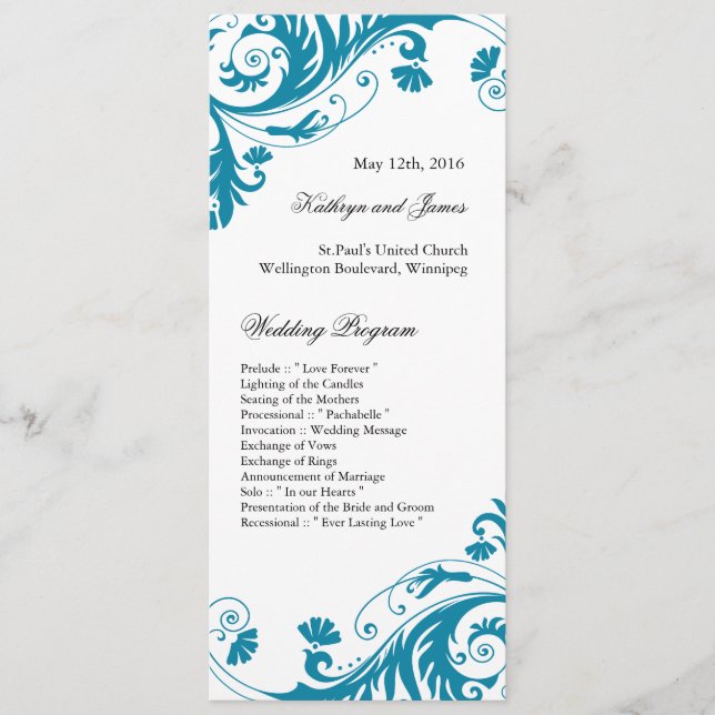 Elegant Teal  Wedding Programs (Front)