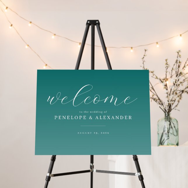 Elegant Teal Wedding Welcome Sign (In Situ (Stand))