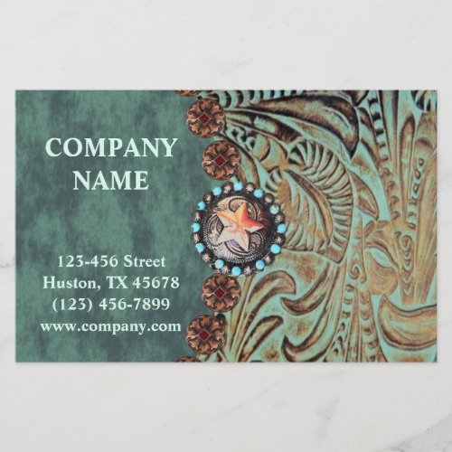 elegant teal western country tooled leather flyer