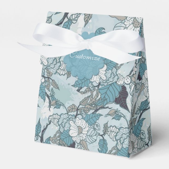 Elegant Teal & White Floral Tent Favor Box (Front Side)