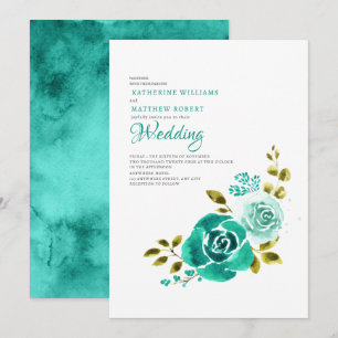  Elegant Teal White  Floral Wedding  Invitation