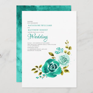 Elegant Teal White Floral Wedding Invitation
