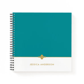 Elegant Teal White Gold Personalized Notebook
