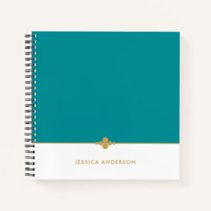 Elegant Teal White Gold Personalized Notebook