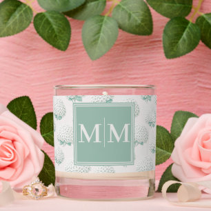Elegant Teal White Hydrangea Monogram Initials Scented Candle