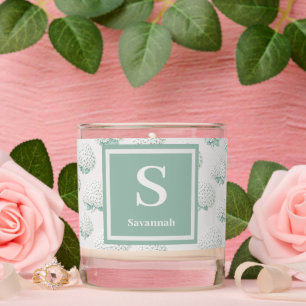 Elegant Teal White Hydrangea Monogram Scented Candle