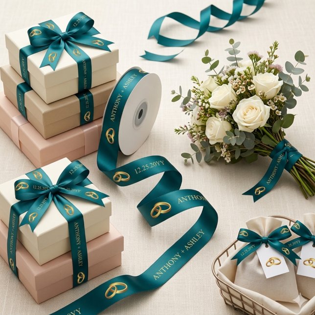 Elegant Teal white Personalized Name Satin Ribbon (Elegant Teal white Personalized Name Satin Ribbon)