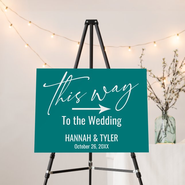 Elegant Teal with Arrow This Way to the Wedding Foam Board (In Situ (Stand))