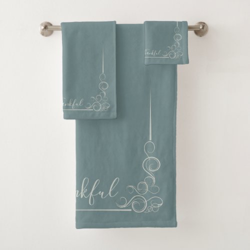 Elegant Teal with Grey Cashmere Thankful Bath Towel Set