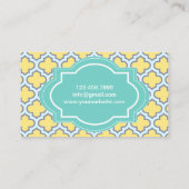 Elegant Teal Yellow Quatrefoil Party Planner Business Card (Back)