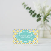 Elegant Teal Yellow Quatrefoil Party Planner Business Card (Standing Front)