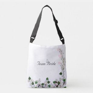 Elegant Team Bride Flowers on White Crossbody Bag