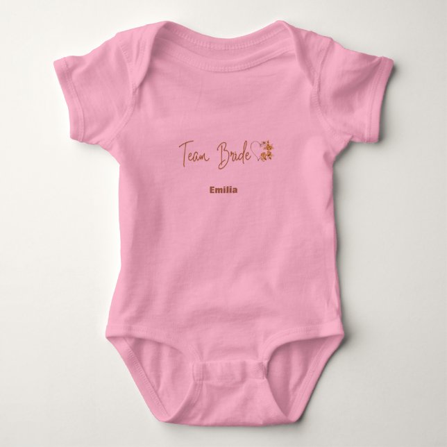Elegant team bride Hot Pink Bridesmaid bridal name Baby Bodysuit (Front)