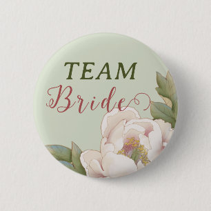 Elegant Team Bride Sage and Blush Pink Floral  Button