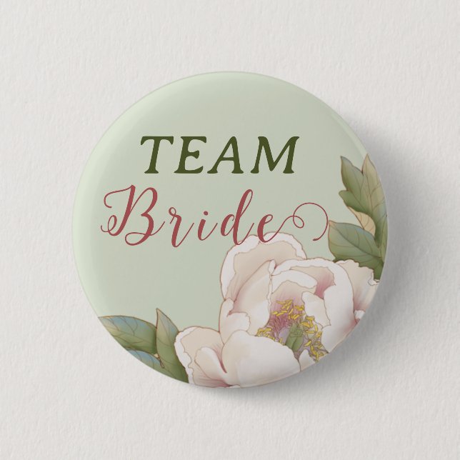 Elegant Team Bride Sage and Blush Pink Floral  Button (Front)