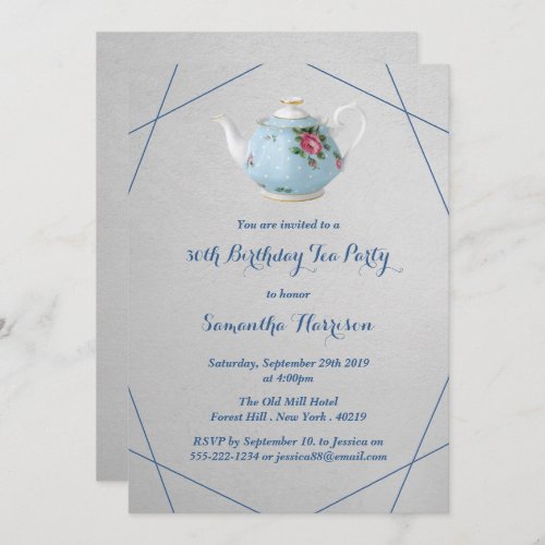 Elegant Teapot Birthday Tea Party Invitation