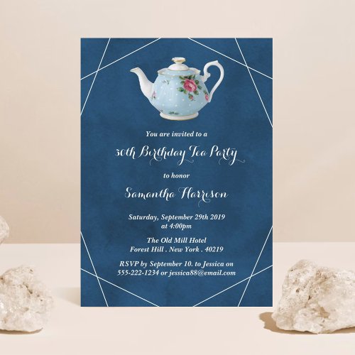 Elegant Teapot Birthday Tea Party Invitation