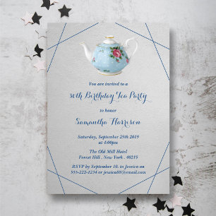 Elegant Teapot Birthday Tea Party Invitation