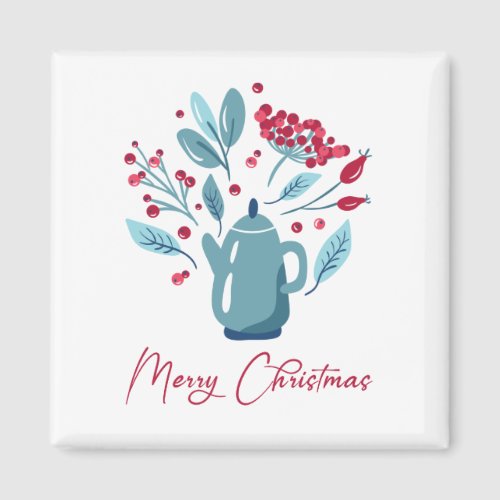 Elegant Teapot Bouquet Merry Christmas  Magnet