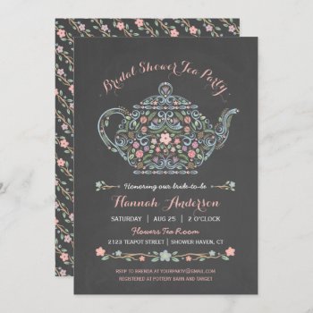 Elegant Teapot Bridal Shower Chalkboard Invitation by pj_design at Zazzle