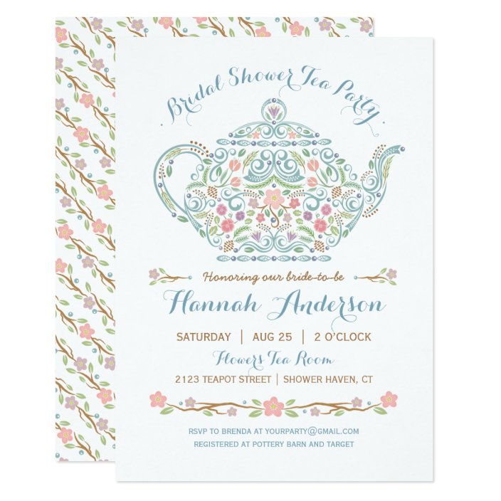 Elegant Teapot Bridal Shower Invitation Zazzle Elegant Teapot Bridal Shower Invitation