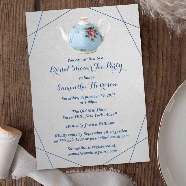 Elegant Teapot Bridal Shower Tea Party Invitation (Creator Uploaded)