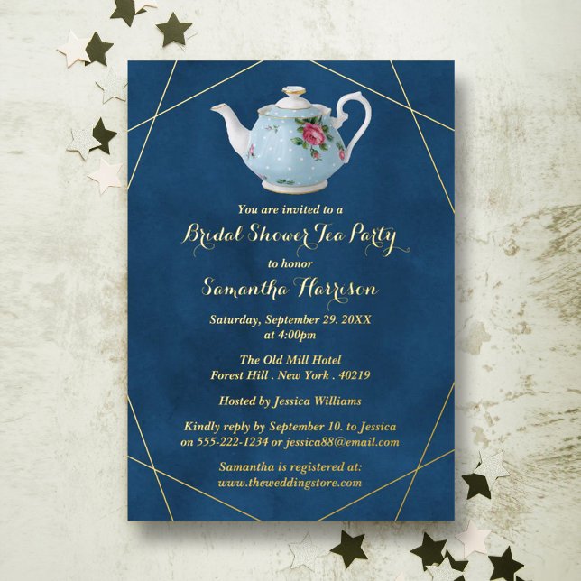 Elegant Teapot Bridal Shower Tea Party Real Foil Invitation (Creator Uploaded)