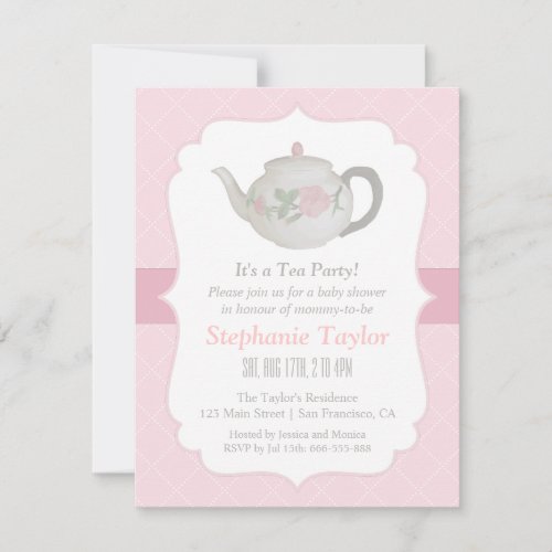 Elegant Teapot Tea Party Baby Shower Invitations