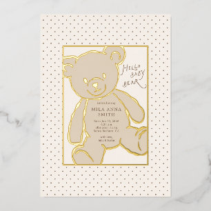Elegant Teddy Bear Baby Annnouncement Foil Invitation