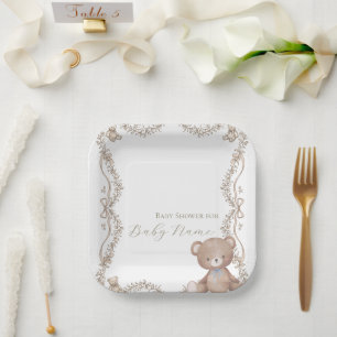 Elegant Teddy Bear Baby Shower Paper Plates