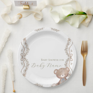Elegant Teddy Bear Baby Shower Paper Plates