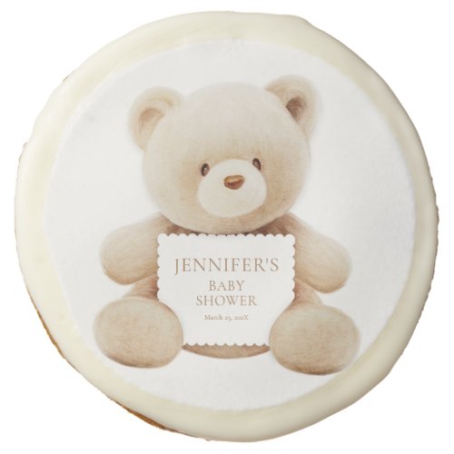 Elegant Teddy Bear Baby Shower Personalized Sugar Cookie
