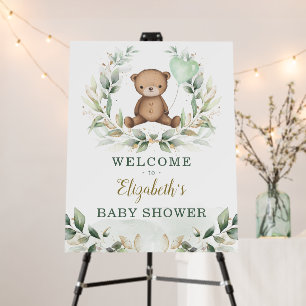 Elegant Teddy Bear Greenery Gold Baby Welcome Foam Board