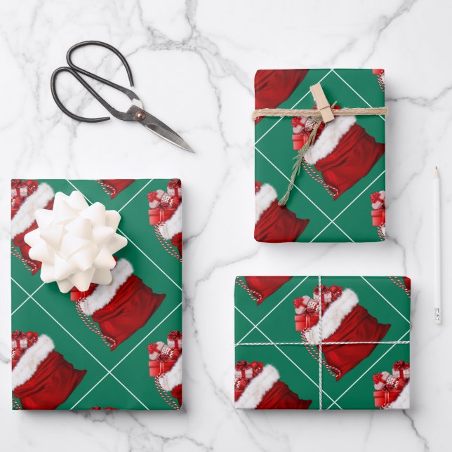 Elegant Template Christmas Pine Tree Green Gift Wrapping Paper Sheets (Front)