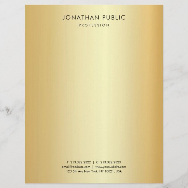 Elegant Template Faux Gold Modern Minimalistic Letterhead (Front)