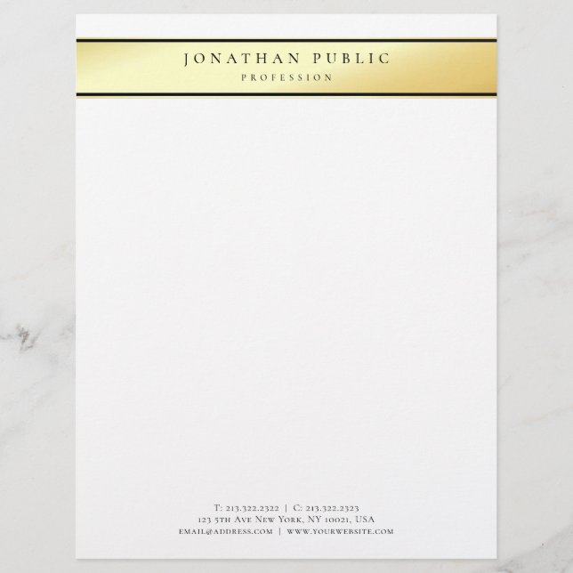 Elegant Template Glamour Gold White Modern Trendy Letterhead (Front)