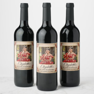 Elegant Template Red and Gold Quinceanera Photo Wine Label